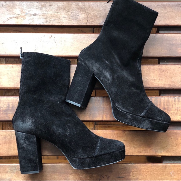Free People Black Suede Platform Booties 7 - Picture 4 of 6